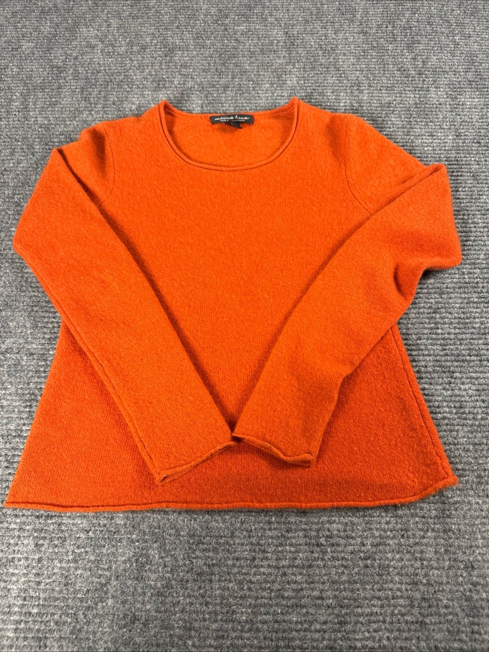 Marina Luna Cashmere Sweater Women’s M Burnt Orange Rolled Crew Quiet Luxury